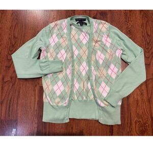 Brooks Brothers 346 Women's Cotton Sweater Set – Green Argyle – Size Small